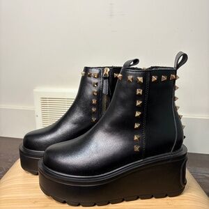 Fake Leather Studded Black Lug boots